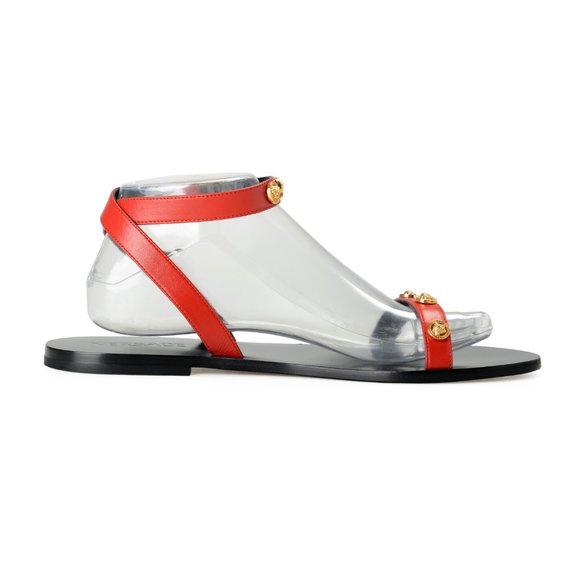 Versace Women\'s Gold Medusa Red 100% Leather Ankle Strap Sandals Shoes